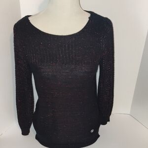 Black Knit Sweater With Red Accents Adrienne Vittadini Women’s Metallic Med